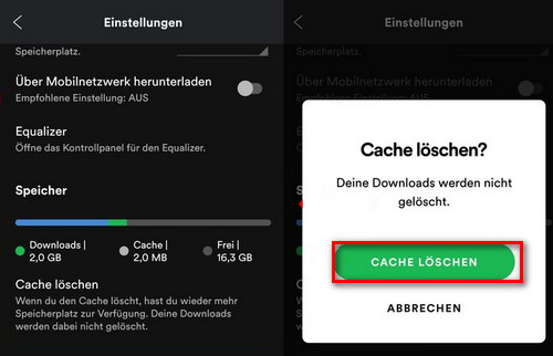 Spotify-Cache löschen
