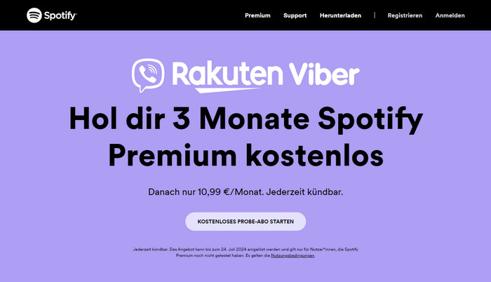 Spotify Premium kostenlos bei Rakuten Viber