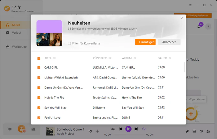 Deezer Musik auswählen