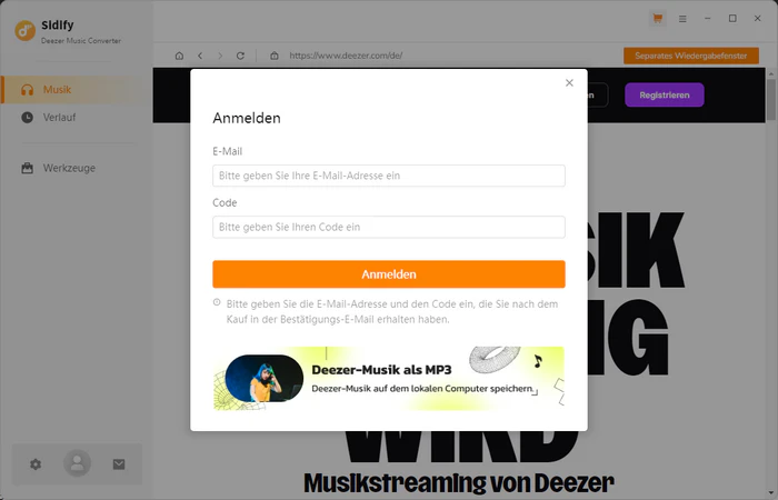 Deezer Music Converter registrieren