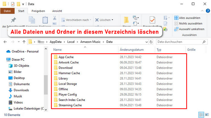Amazon Music Daten auf PC löschen