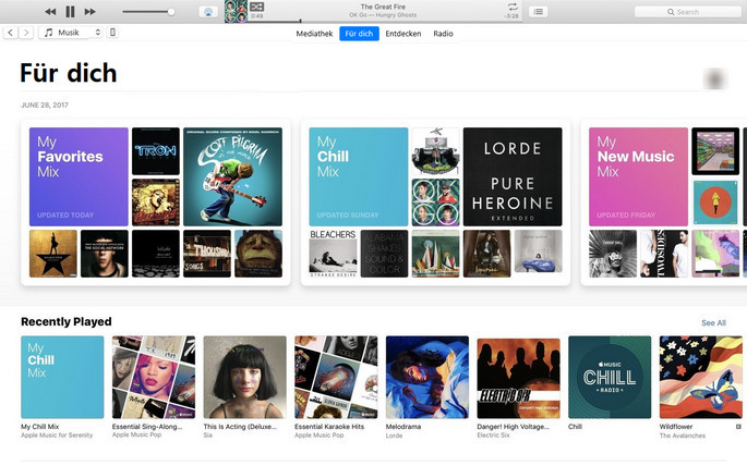 Benutzeroberfläche von Apple Music