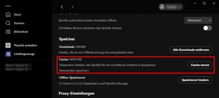 Spotify Cache löschen auf dem PC