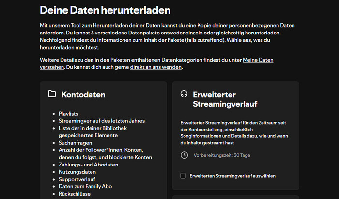 Spotify Daten anfordern