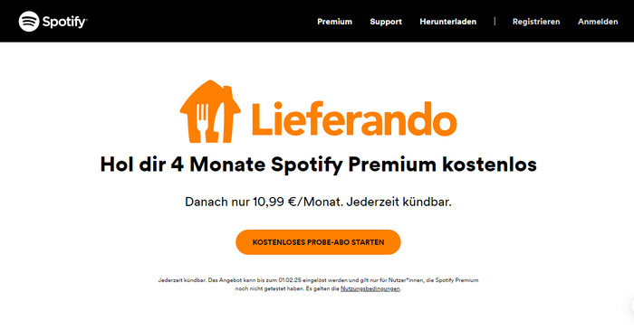 Spotify Premium kostenlos mit Lieferando bekommen