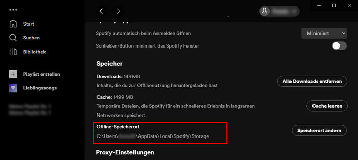 Spotify-Speicherort auf dem PC finden