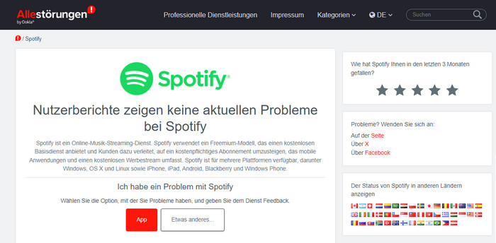 Störungen von Spotify melden