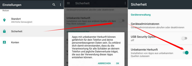 Unbekannte Quelle aktivieren