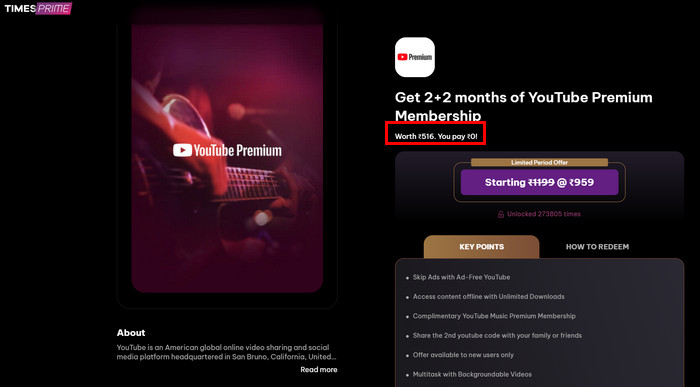 YouTube Premium 4 Monate gratis mit Times Prime