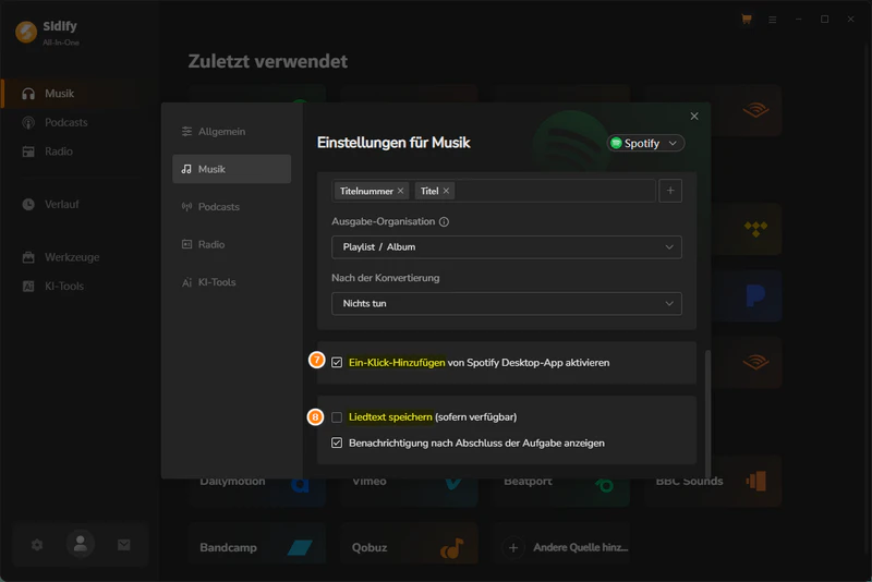 Andere Einstellungen