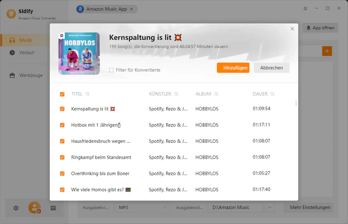Songs von Amazon Music hinzufügen