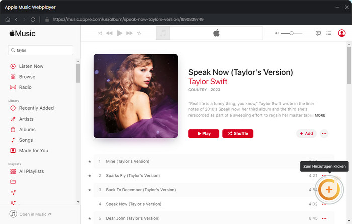 Apple Music über Webplayer hinzufuegen