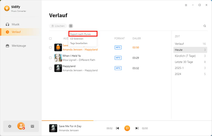 Musikdateien in iTunes exportieren