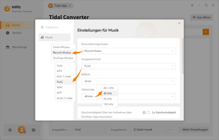 Ausgabeformat, Ausgabequalität einstellen