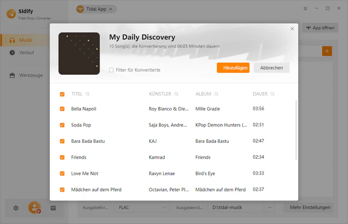 Tidal Musik hinzufügen