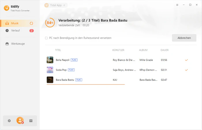 Tidal Musik konvertieren