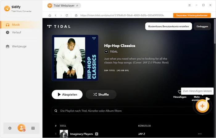 Tidal Musik hinzufügen