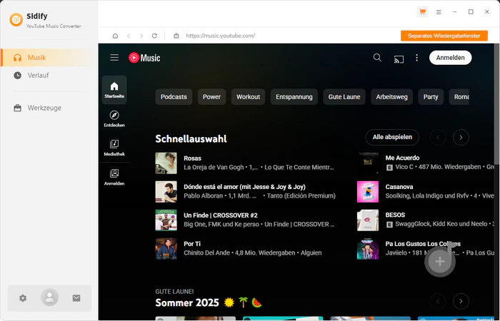 sich bei YouTube Music Webplayer anmelden