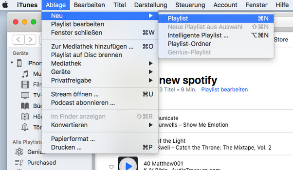 Neue Wiedergabeliste auf iTunes Mac erstellen