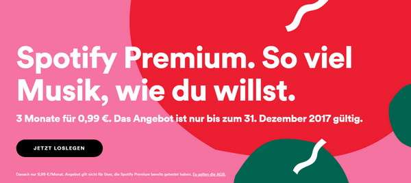 Spotify Angebot, 3 Monate für 0,99 €