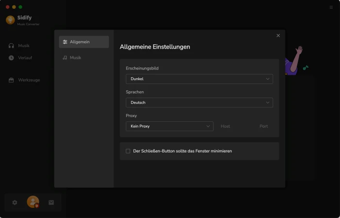 Allgemeine Einstellungen von Sidify