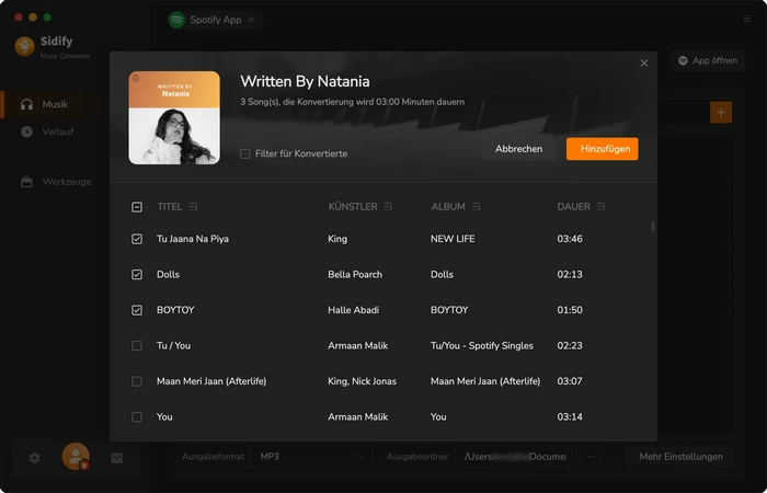 Spotify-Musik hinzufügen