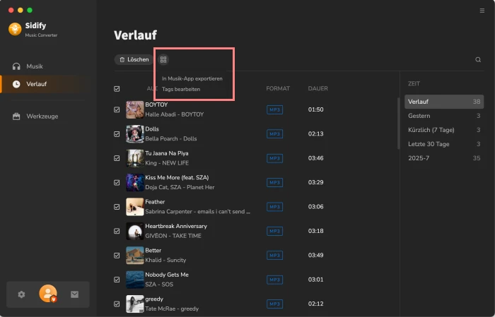 Lieder von Spotify in die Musik-App exportieren